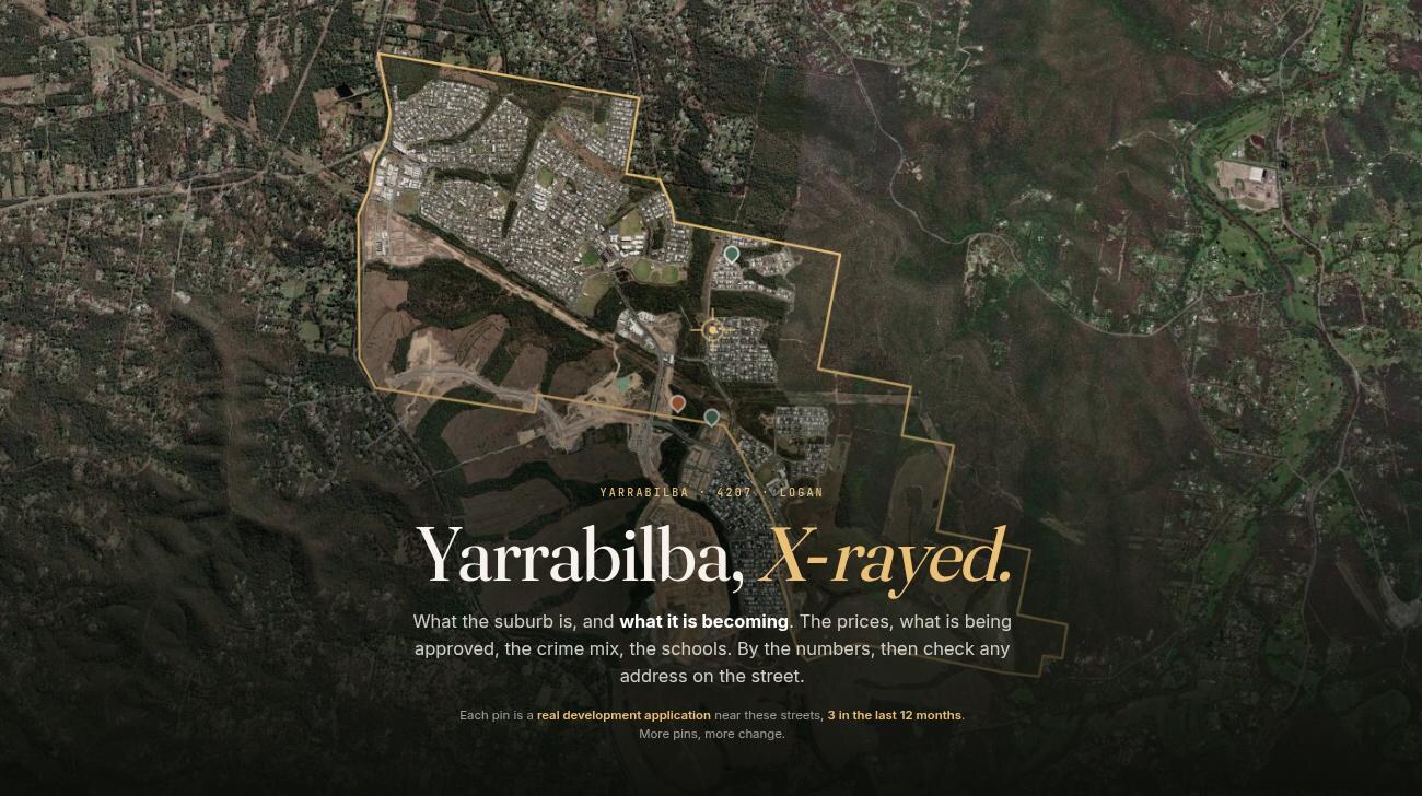 Yarrabilba suburb boundary and approved development applications on aerial imagery